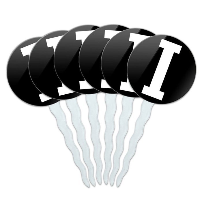 Set of 6 Cupcake Picks Toppers Decoration Letter Initial Black White - Letter G Initial N20