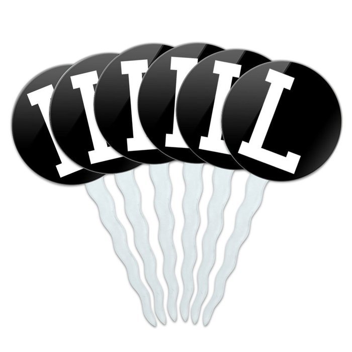 Set of 6 Cupcake Picks Toppers Decoration Letter Initial Black White - Letter G Initial N21