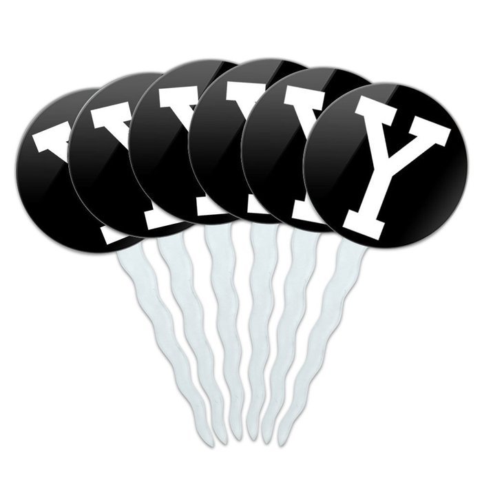 Set of 6 Cupcake Picks Toppers Decoration Letter Initial Black White - Letter G Initial N22