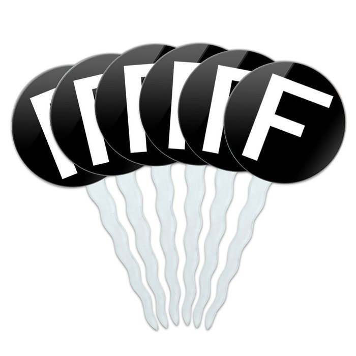 Set of 6 Cupcake Picks Toppers Decoration Letter Initial Black White - Letter G Initial N23