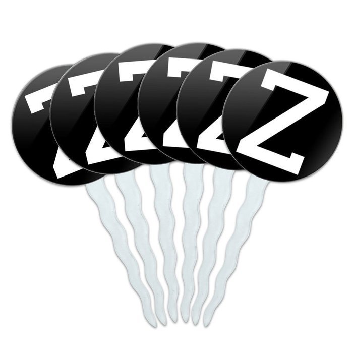 Set of 6 Cupcake Picks Toppers Decoration Letter Initial Black White - Letter G Initial N24