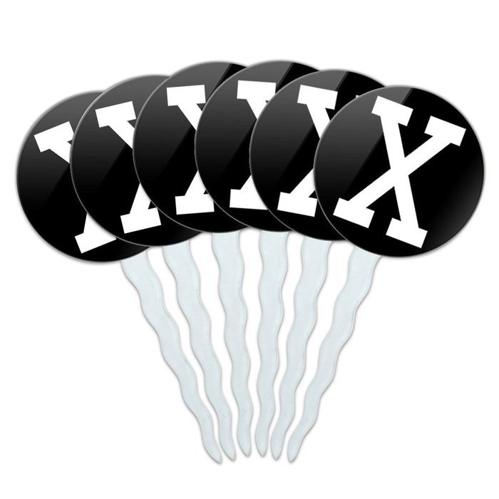Set of 6 Cupcake Picks Toppers Decoration Letter Initial Black White - Letter G Initial N25