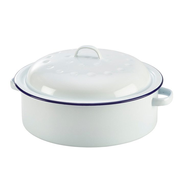 26cm White Round Enamel Roaster N3