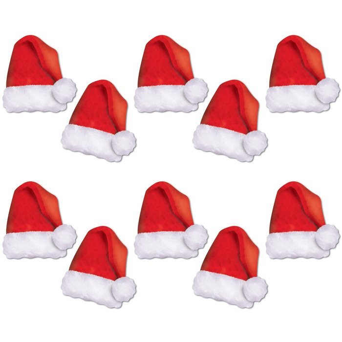 Beistle 10-Pack Mini Santa Hat Cutouts for Party Decorations, 5-Inch