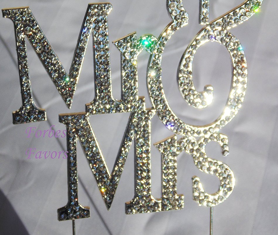 Real Rhinestone Silver Mr & Mrs Block Cake Topper Wedding & Special Events