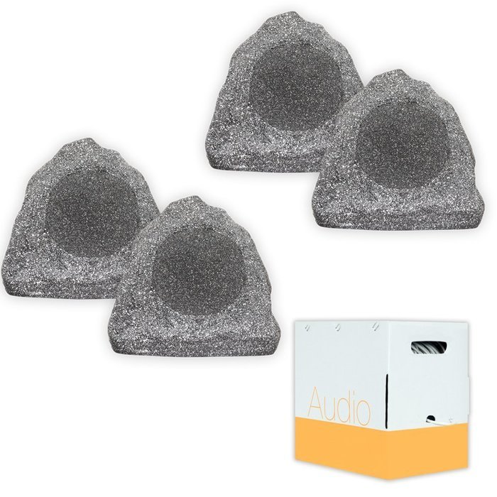 Theater Solutions 4R6G Outdoor Granite 6.5" Rock 4 Speaker Set with Wire for Yard Pool Spa Patio Garden