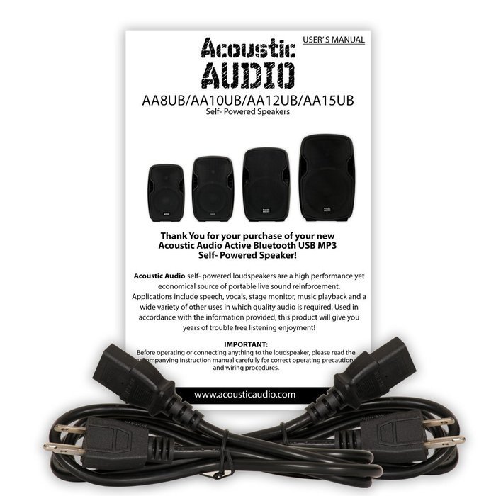 Acoustic Audio AA8UB Powered 1200 Watts 8" Bluetooth Speaker Pair and Stands 2 Way MP3 Players AA8UB-PK2 N2