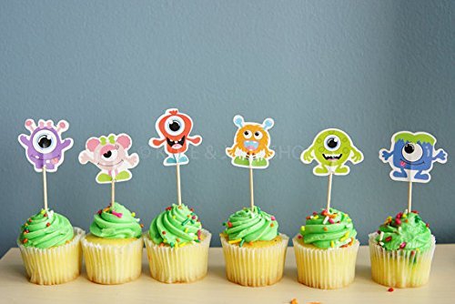 Set of 24 Monster Cupcake Toppers Monsters food picks double sided by Kate & Jake N2