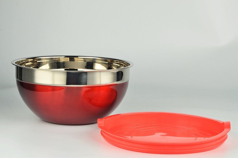 Prime Cook Mixing Bowl - Red (26cm Diameter) with cover N2