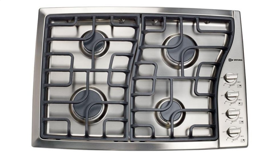 Verona VECTGMS304SS 30" Side Control Gas Cooktop With 4 Sealed Burners 15 000 BTU Power Burner Continuous Cast...