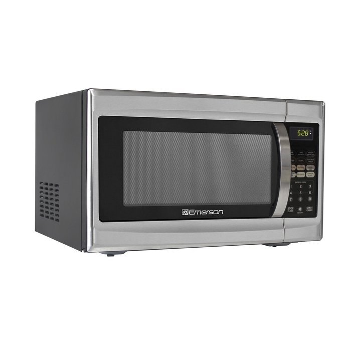 1.3 Cu. Ft. 1000w Countertop Microwave in Silver By Emerson Radio- Time and Weight Defrost- Overall: 12.8" H X... N2