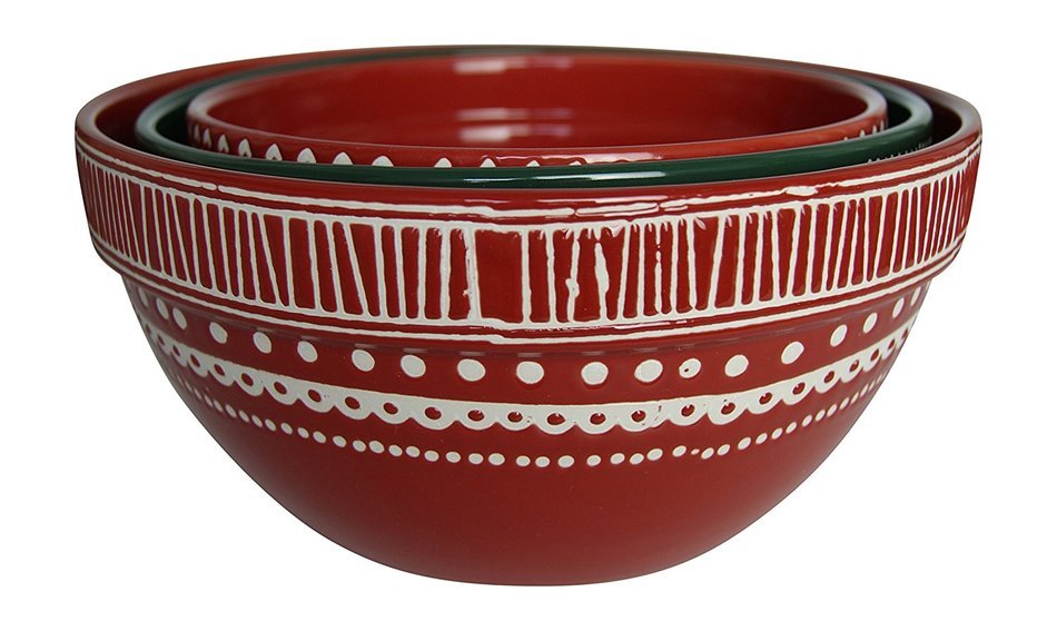 Tag Woodland Stoneware Mixing Bowls Set of 3 Assorted Sizes Red and Green N2