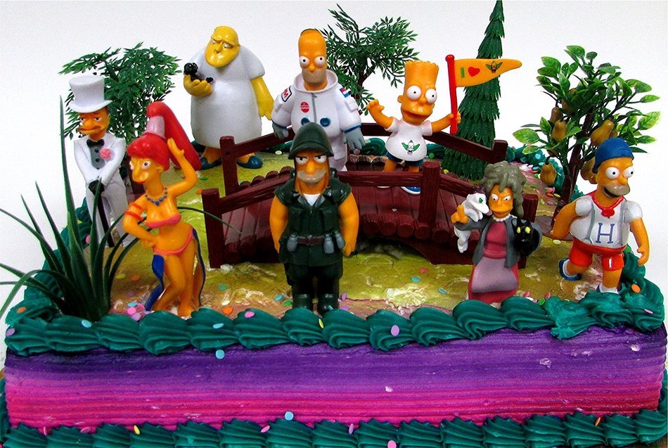 SIMPSONS 14 Piece Birthday CAKE Topper Set Featuring Simpsons Figures and Decorative Themed Accessories - Figures...