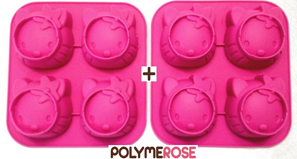 SET of TWO (2) Polymerose 4 Cavity Silicone KITTY Candy and Dessert Molds Pans N4