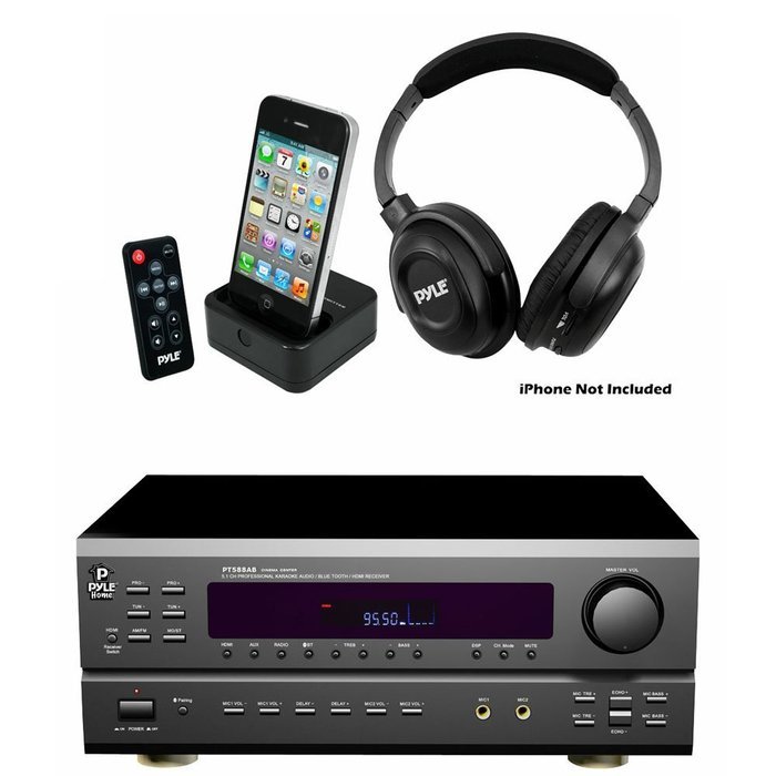 Pyle PT588AB 5.1 Channel Home Receiver with AM/FM, HDMI and Bluetooth - PIH30R UHF Wireless Stereo Headphone with...