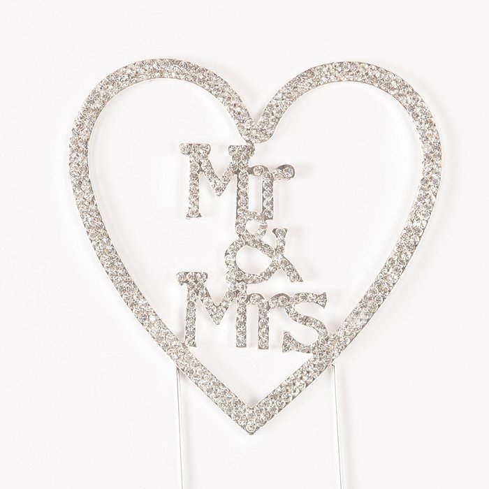 Mr & Mrs Heart Wedding Cake Topper Gold Monogram Rhinestone Decoration (Gold) N9