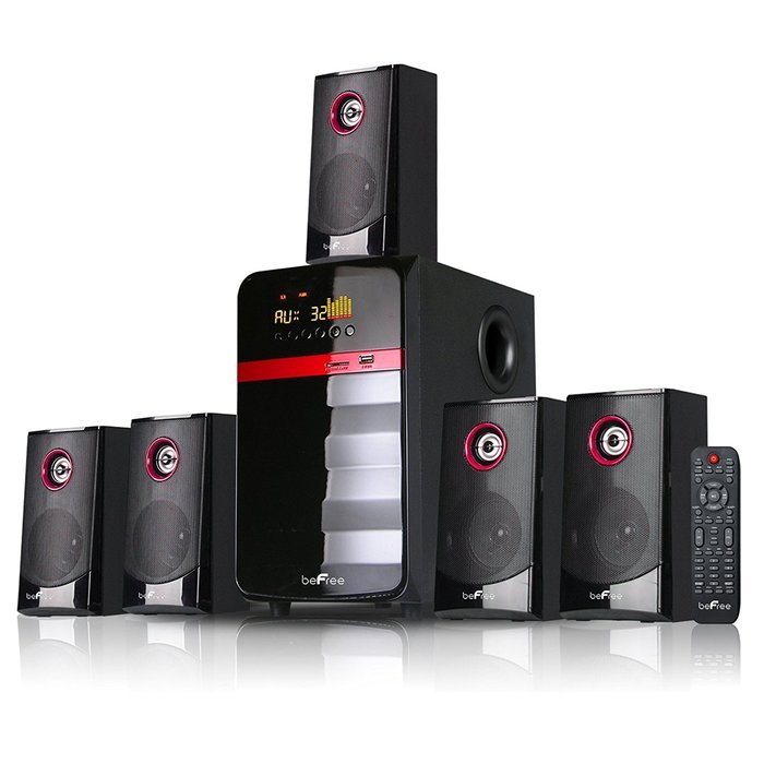 beFree Sound 5.1 Channel Bluetooth Surround Sound Speaker System- Red N3