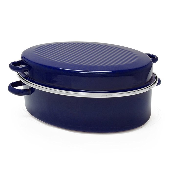 Chantal Enamel-On-Steel 11-Quart Covered Roaster with Stainless Steel Rack, Cobalt Blue N2