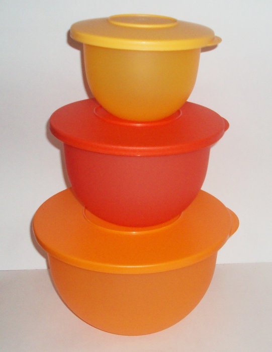 Tupperware Classic Impressions 3 Nesting Mixing Bowls Salad Bowl Set Hot Colors N2