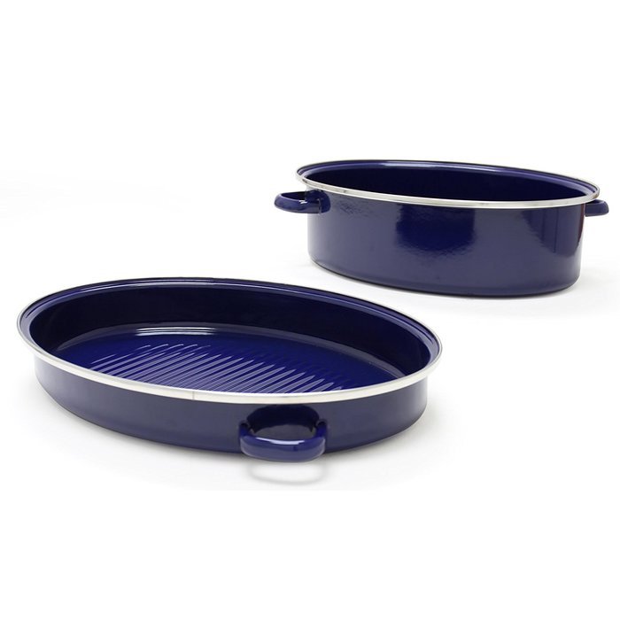 Chantal Enamel-On-Steel 11-Quart Covered Roaster with Stainless Steel Rack, Cobalt Blue N3