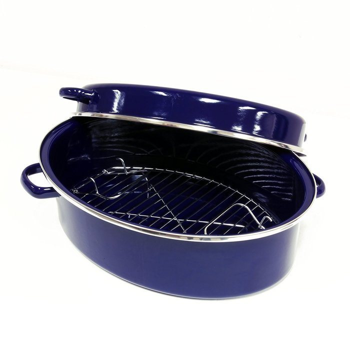 Chantal Enamel-On-Steel 11-Quart Covered Roaster with Stainless Steel Rack, Cobalt Blue N4