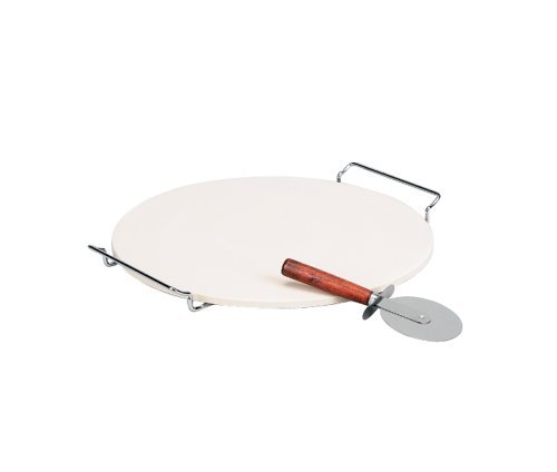Italian Origins 15-Inch Jumbo Pizza Stone and Rack with Jumbo Pizza Cutter
