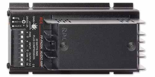 RDL FP PA20A Power Amplifier 20 W, 70 and 100V Outputs, Input/Output Terminal Block Connections - Power Supply...