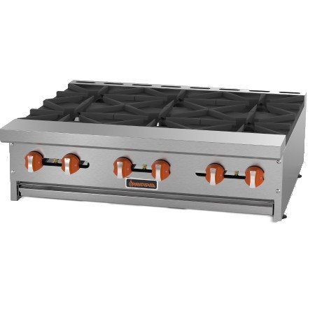 MVP Group SRHP-6-36 6 Burners Gas Hot Plate, 36", Grey