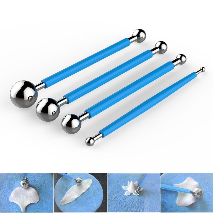 KOOTIPS 4PCS Cake Decorating Supplies Metal Ball Fondant Cake Decorating Sugarcraft Gumpaste Flower Modelling...