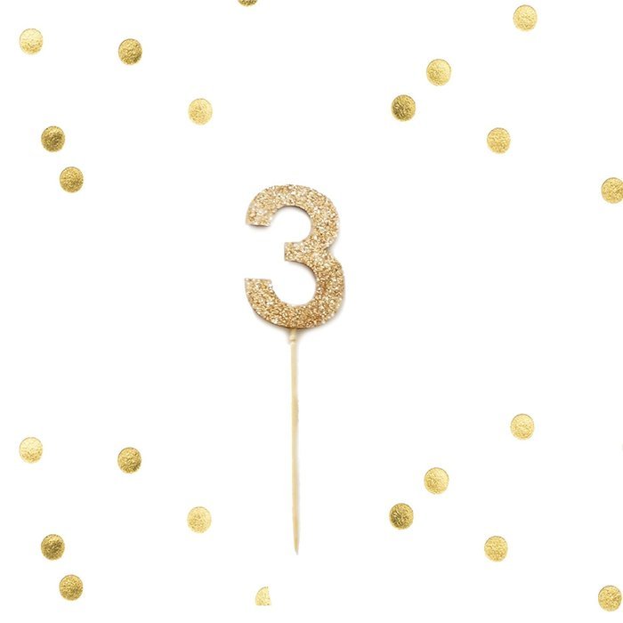 Set of 10 - Gold Glitter Number 3 Three Cupcake Cake Picks, Birthday Cake Topper, Metallic Gold Party Decor, Baby... N3