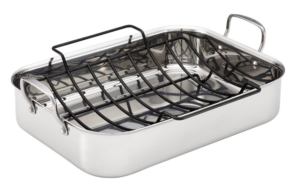 Anolon Tri-Ply Clad Stainless Steel 17-Inch by 12-1/2-Inch Large Rectangular Roaster with Nonstick Rack N2