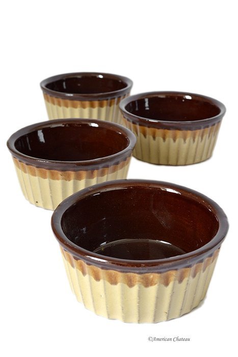 Set 4 Terracotta Pottery Brown 3oz Dessert Oven Souffle Bowl Ramekins