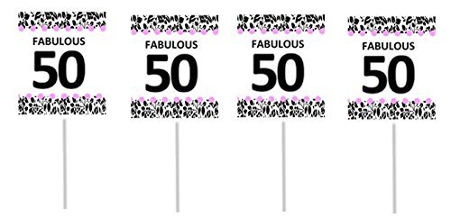Cakesupplyshop Item#0162y - 12pack 50th Birthday Cupcake Decoration Picks - Pink Floral N2