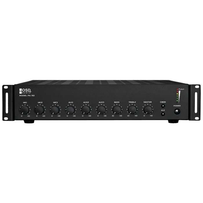 OSD Audio PA-90; Commercial 70V/100V/8 ohm Mono Integrated Amplifier/Mixer with 7 Inputs (3 Mic, 1 Telephone &...