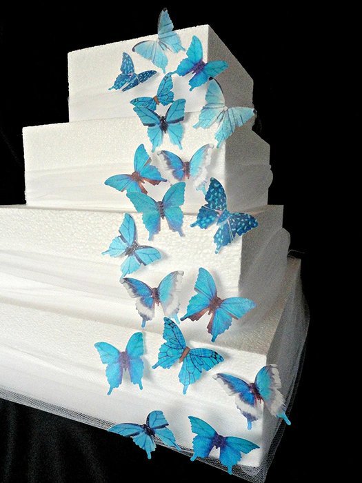 24 LIGHT TEAL TURQUOISE BLUE Assorted Decorative Wafer Paper Butterflies&copy; Set 1.75" Size Cake Decorations Cupcake... N2