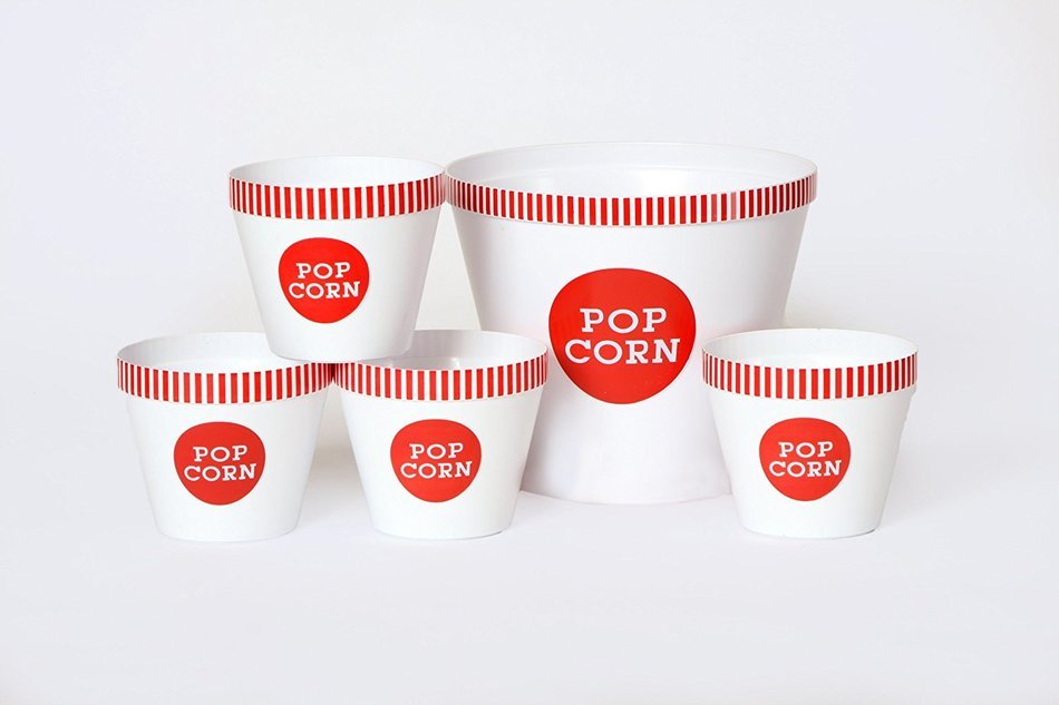 Wabash Valley Farms Popcorn Bucket Set, Large, Carnival Red Stripe