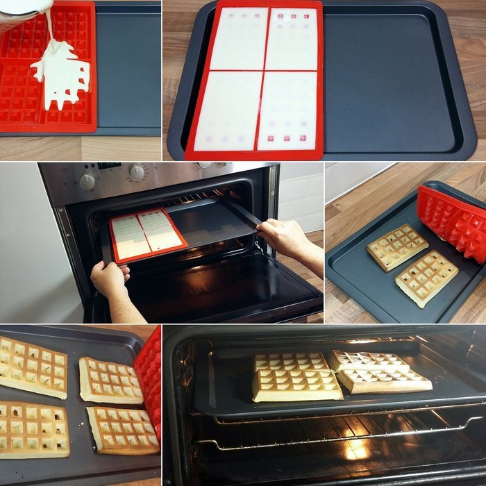 Fashionclubs 4-Cavity Silicone Waffles Cake Baking Mold Cakepan,11.14x7.24x0.19" N3