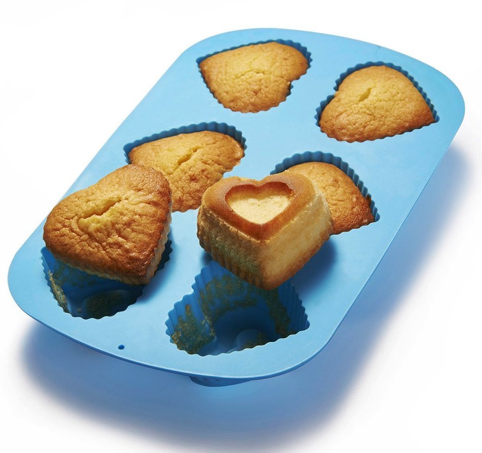 Chefaith 2 Pcs 6-Cup Silicone Muffin / Cupcake Baking Pan [Heart-Shaped Baking Cups] - Non-Stick, Heat Resistant... N5