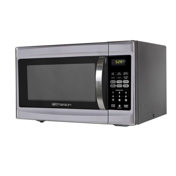 1.3 Cu. Ft. 1000w Countertop Microwave in Silver By Emerson Radio- Time and Weight Defrost- Overall: 12.8" H X... N5