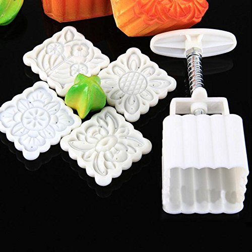 New Mooncake Moon Cake Square Mold Mould Flowers Plants 4 Stamps N6