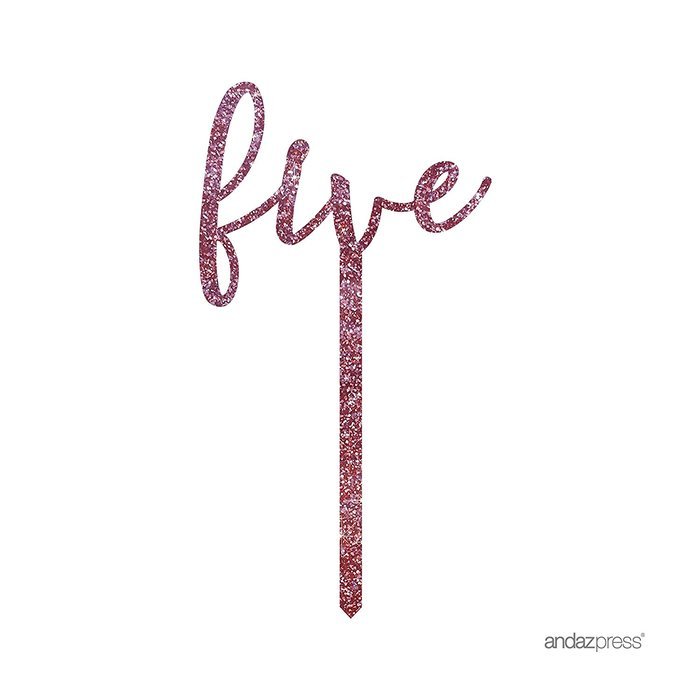 Andaz Press 5th Birthday and Anniversary Acrylic Cake Toppers, Pink Glitter, Number 5, 1-Pack N104