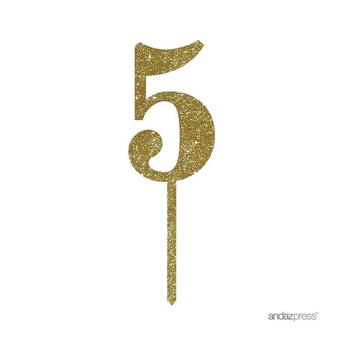 Andaz Press 5th Birthday and Anniversary Acrylic Cake Toppers, Pink Glitter, Number 5, 1-Pack N106
