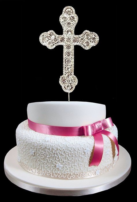 Silver Rhinestone Cross Cake Topper Communion Christening Wedding Confirmation Religious Occasion