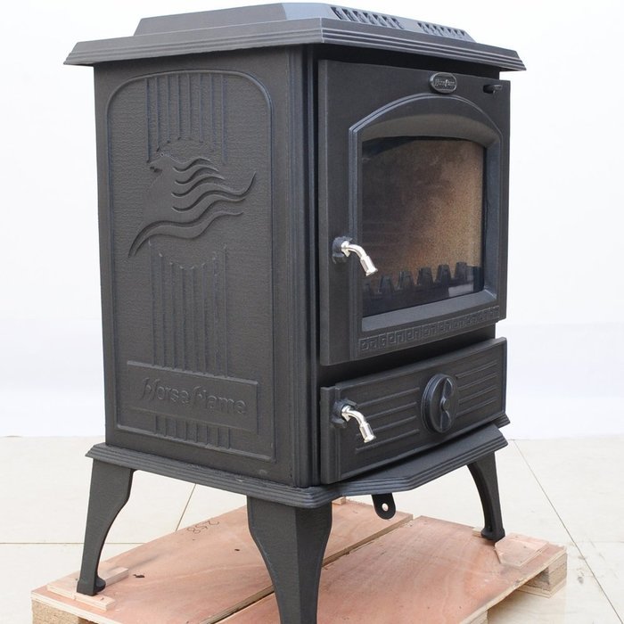 HorseFlame all cast iron freestanding wood burning stove 717U Matt black N5