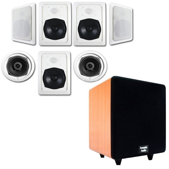 Acoustic Audio HT-57 In-Wall/Ceiling 7.1 Home Theater Speakers and 8" Powered Sub HT-57-CS8C