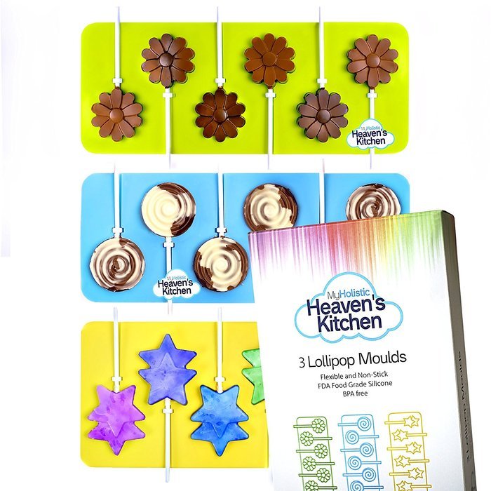 3 Lollipop Molds by Heaven's Kitchen - Flower, Star & Spiral Silicone Chocolate Ice Pops, Baked Candy, Chocolate... N3