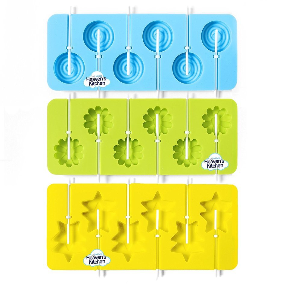 3 Lollipop Molds by Heaven's Kitchen - Flower, Star & Spiral Silicone Chocolate Ice Pops, Baked Candy, Chocolate... N5