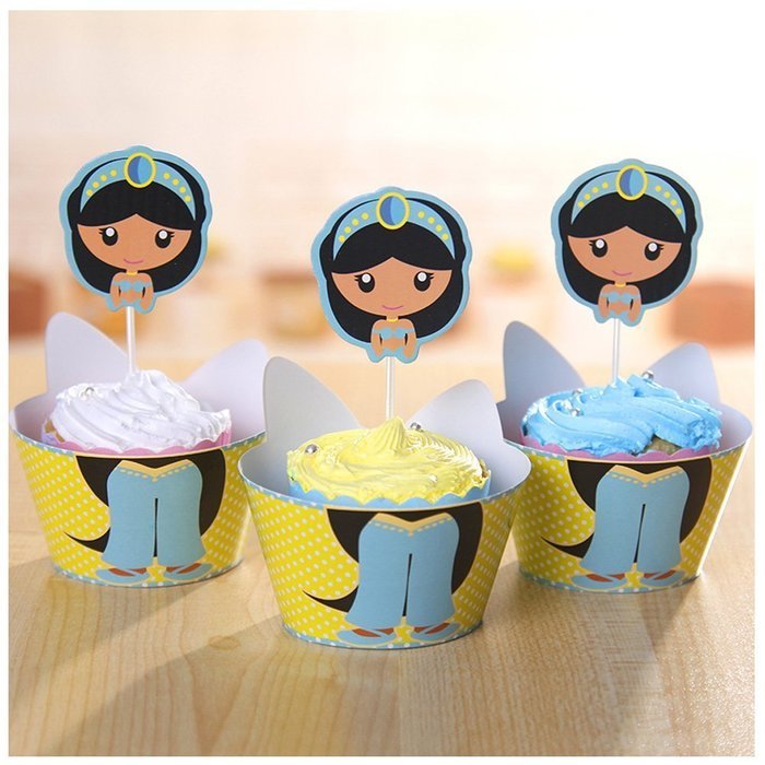 Broadmix Princess Collection Cupcake Wrappers and Toppers Set of 12 for Girls Baby Girls Barbie N2