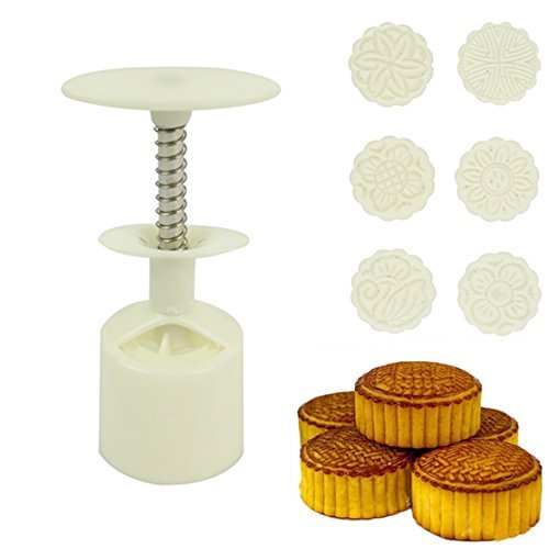 Moon Cake Mooncake Decoration Mold Mould 50g Flowers Round 6 Stamps DIY Tool N3