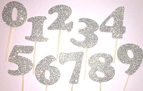 Silver Glitter Number Anniversary Birthday Graduation Party Cupcake Topper Pick(Number 3 (pack of 10)) N2